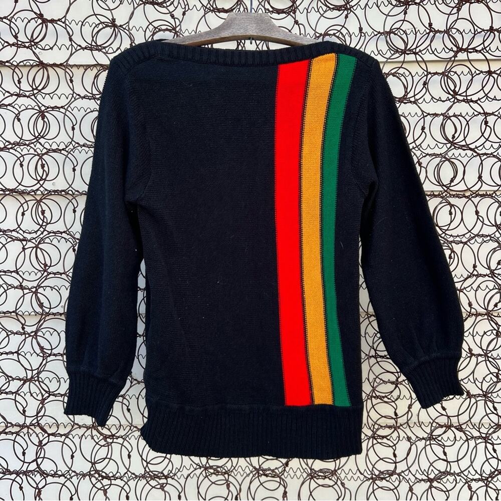 Vintage Norton’s Point Knit Toyota Stripe Sweater Black Red Orange Green MED